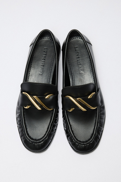 LUTVELIZADE Loafer 2511 - Loafer negru pentru femei cu detaliu de cataramă spiralată
