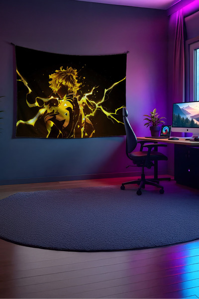 Charmbi Demon Slayer Neon Yatay Duvar Örtüsü – Anime Temalı Kaliteli Kumaş Oda Dekoru Tapestry Duvar Halısı