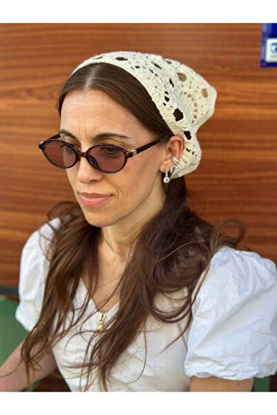 Esmeray Aksesuar Cream Color Knitted Bandana