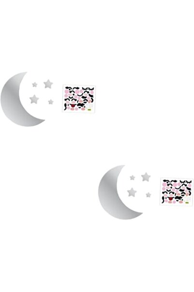 Slasa Reflective Acrylic Wall Stickers with Moon and Stars Design - - Set of 2 | 20 × 20 cm