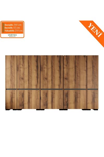 VM VERTEX MOBİLYA Floransa 16 Kapılı Flr16-ıa3 Ceviz- Antrasit Gardırop-çok A...