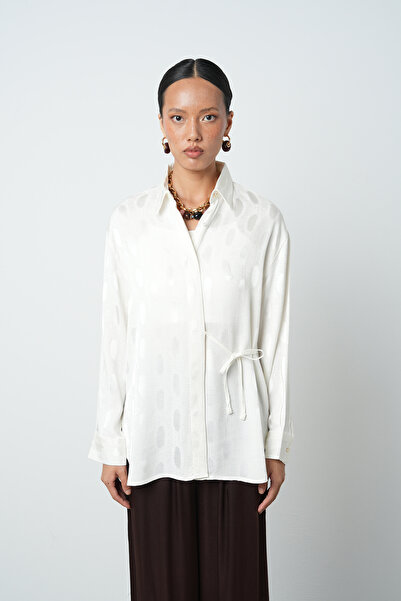 Orfeo Negro Kadın Ekru Renk Yandan Bağlamalı Desenli Gömlek