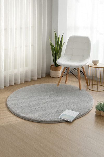 Ela Home Puffy Gri Yuvarlak Peluş Halı Kaymaz Taban Yıkanabilir Oturma Odası ...