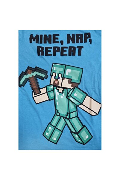 Mojang Pijama copii Minecraft, Steve Diamond, Mine Nap Repeat, 6 ani/116 cm, Albastru/Gri