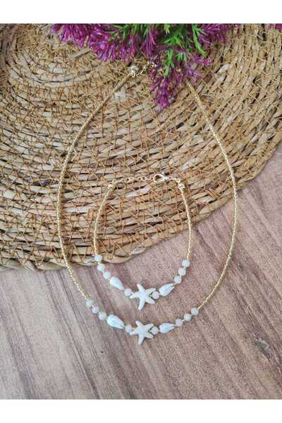 elbi bijuteri Stylish Bracelet and Necklace in Gold Color with Seashell and S...