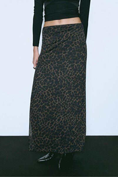 Stradivarius Leopar desenli tül midi etek