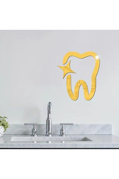Slasa Decorative Wall Sticker in Golden Tooth Shape from - Acrylic Mirror Sticker for Dentist Office