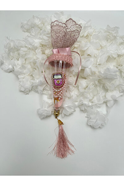 lenagiftworkshop 10 bucăți roz set de cadou cu conuri din dantelă, mărgele de rugăciune și zikrmatik cu pietre (Mevlid - Hajj - Umrah)