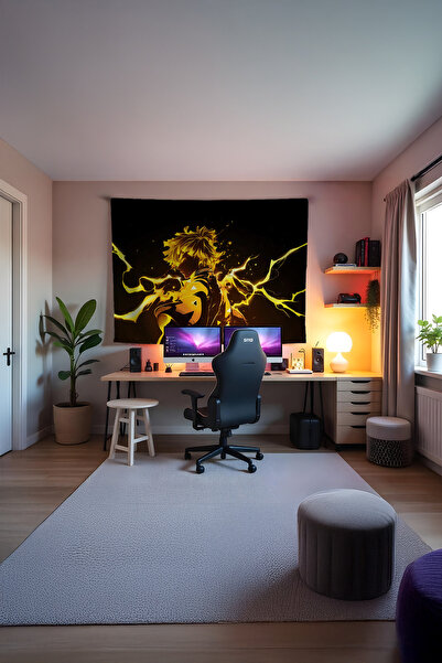 Charmbi Demon Slayer Neon Yatay Duvar Örtüsü – Anime Temalı Kaliteli Kumaş Oda Dekoru Tapestry Duvar Halısı