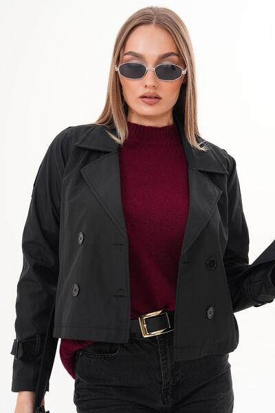 soi fashion Короткий тренч з поясом і підкладкою, чорний