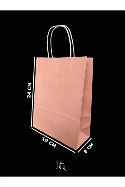 HG Tedarik 19X8X24 cm Burgu Saplı Pembe Kraft Çanta, Kağıt Poşet Çanta 5 Adet