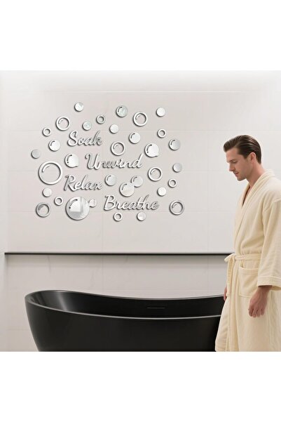 Slasa Silver Reflective Wall Stickers by SLASA, 30 × 20 cm, Acrylic Wall Art with Relaxing Bath Design