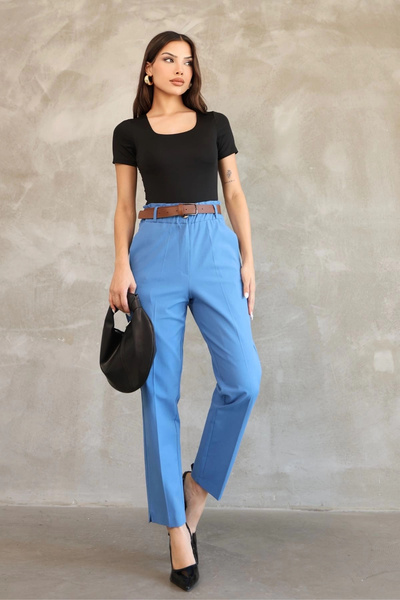 lodmela Pocket Detailed Elastic Waist Gabardine Fabric Trousers 6019-Indigo