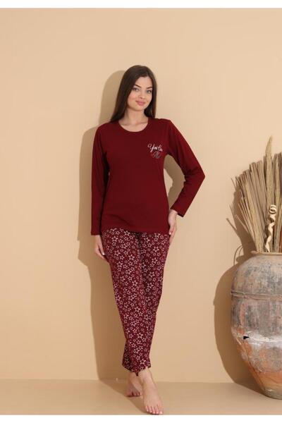 Serena Women's Burgundy Pajama Set with 'You Can M' Top and Star-Print Pants – 100% Cotton