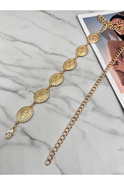 EMR Official Curea de damă aurie/elegantă, curea pentru jachetă, curea pentru talie, curea cu lanț.