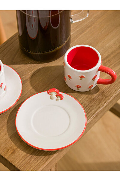 LC Waikiki Create Your Style from Uzg Store |   Mushroom Patterned Two-Person Ceramic Coffee Cup Set 100 ml