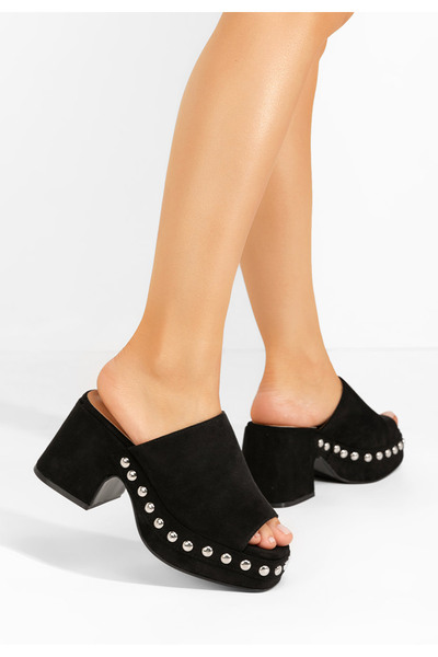 B T Shoes Černé pantofle na podpatku Lasandra