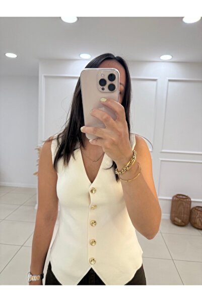 Butik Krem Triko Yelek