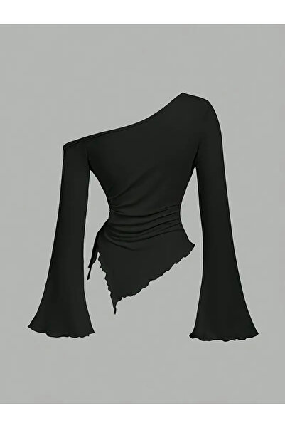 MOONBULL Bluză de iarnă cu mâneci lungi spaniole, asimetrică, cu croială părți laterale, pentru femei