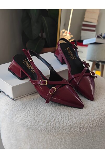 MUGGO Lumina Pointed Toe Open Back Belt Detailed Two-Strap Women's Low Heel Shoes