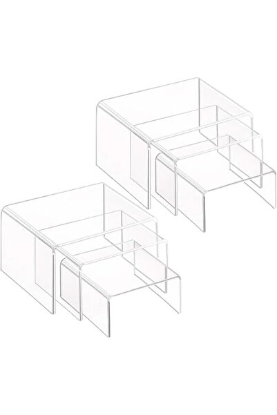 Slasa حوامل عرض أكريليك - مجموعة من مجموعتين من الأرفف الشفافة ثلاثية الطبقات للتماثيل والكعك والبورسلين