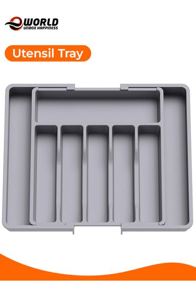 Eworld Expandable Silverware Drawer Organizer – BPA-Free Utensil Tray, Adjustable Flatware Holder, Black