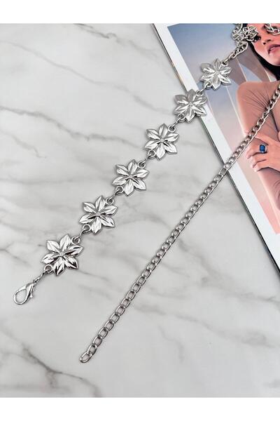 EMR Official Curea de damă cu model argintiu/daisy, curea pentru jachetă, curea pentru talie, curea cu lanț.