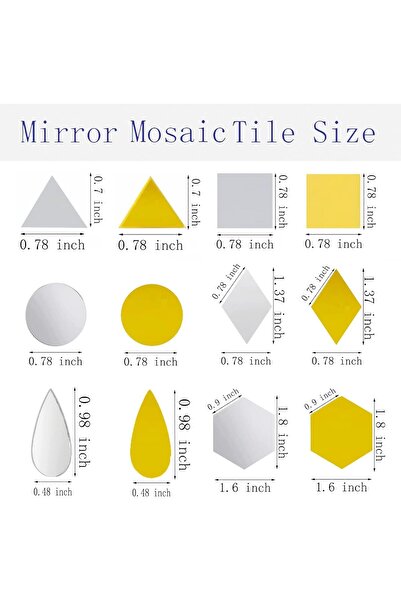 Slasa Golden Reflective Acrylic Mosaic Tile by - 5 Mixed Shapes - Square, Round, Triangle, Diamond,