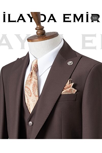 ilayda emir Bitter Coffee Color Swallow Collar Suit