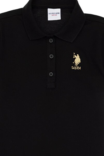 U.S. Polo Assn. Kız Çocuk Siyah Polo Yaka Kısa Kol A-Form Basic Örme Elbise KZY GİYİM