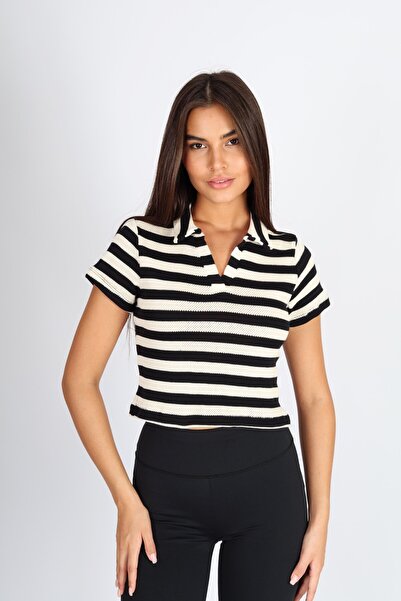 soft&basic Μπλουζάκι με γιακά πόλο, ριγέ, σε στυλ ζακάρ, με κοντή γραμμή