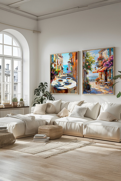 STARYUNA Wooden Framed France View Oil Painting Effect Double Painting Set, Coffee Painting Yuna422