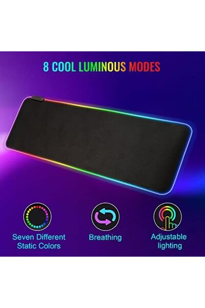 SKY TOUCH لوحة ماوس الألعاب Sky-Touch، لوحة ماوس ممتدة كبيرة جدًا وناعمة مزودة بإضاءة LED (10 أوضاع إضاءة)، مضادة للانزلاق