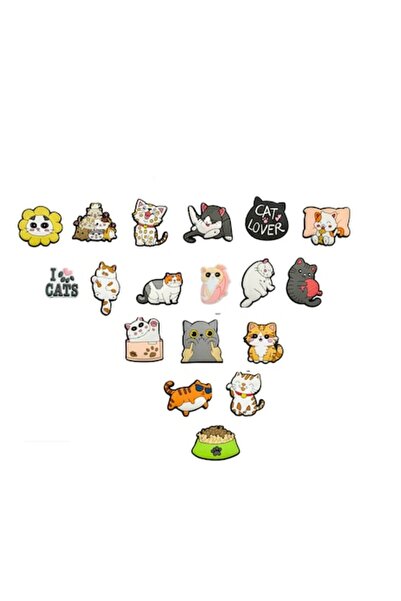 General Store Set accesorii cu 18 pini pentru papuci Crocs, model pisică, SA&SO General Store®