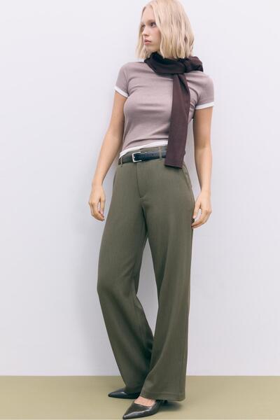 Stradivarius Flowing straight-leg smart trousers with belt