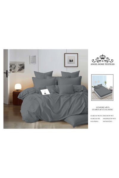 FIONNA.RO Lenjerie Din Finet Satinat Tip Damasc Cu Elastic - Gri Inchis