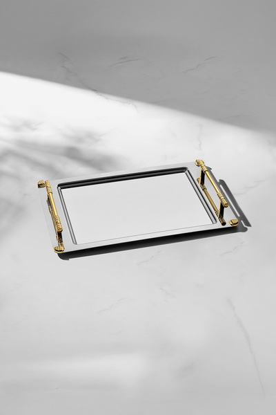 Nehir Paris Gold Satin Set of 2 Steel Trays