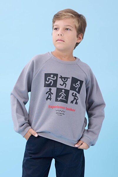 Perendi Φούτερ για αγόρια με λαιμόκοψη ποδηλατικού τύπου με εποχιακό στάμπα γκρι