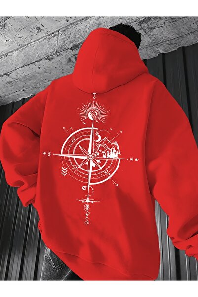 trendypassion سويت شيرت كبير الحجم مطبوع عليه بوصلة تشير إلى الاتجاه للجنسين