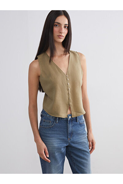 LC Waikiki V Planting 100% Linen Women's Classic Vest from Uzg Store for Styl...