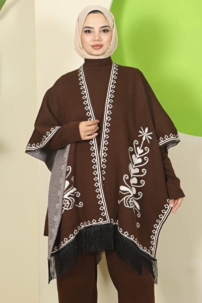 hafsamina Punch-Colored Three-Piece Knitwear Set Brown Hm2814