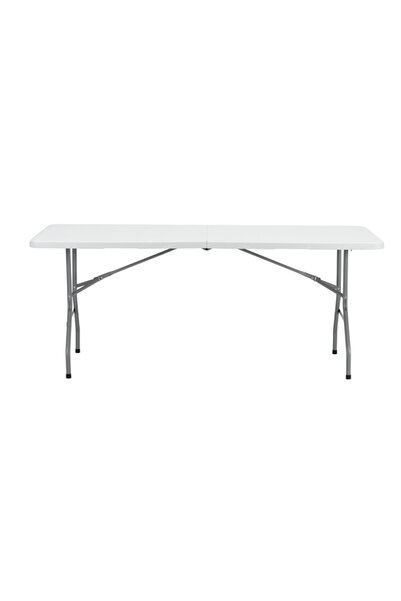 Lawazim Folding Picnic Table 180x73.5x74cm - White Fold-in-Half Plastic Trestle Table with Handle