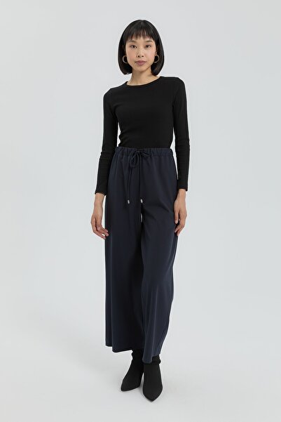 Nihan Beli Lastikli Bol Paça Pantolon Lacivert