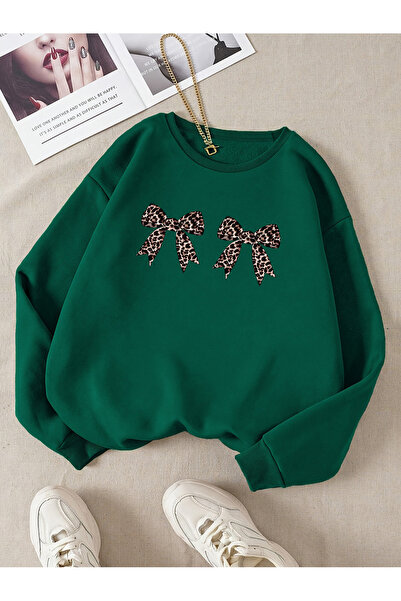 trendypassion Hanorac oversize unisex cu imprimeu cu panglică cu model leopard