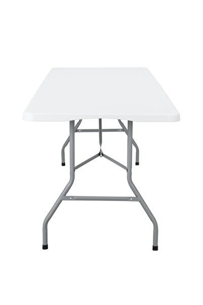 Lawazim Folding Picnic Table 240x73.5x74cm - White Fold-in-Half Plastic Trestle Table with Handle