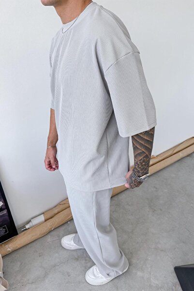 HAFKAGİYİM Γκρι μπλουζάκι με λεπτές ρίγες Oversize