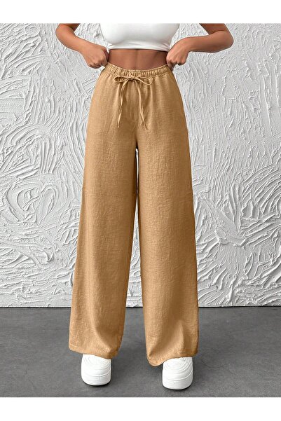 ZEYNEP RANA Γυναικείο λινό παντελόνι με ελαστικό κορδόνι που δένει με τσέπες ...