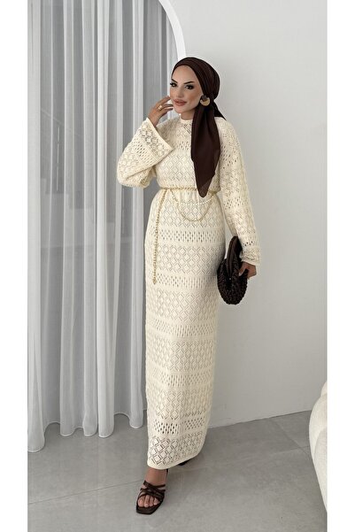 MissPul Γυναικείο φόρεμα από τούλι με μακρύ διχτυωτό πλέγμα με λεπτομέρεια από κορδόνι με επένδυση, χωρίς αλυσίδα