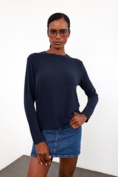 5in1Canpolat Navy Blue Long Sleeve Basic T-Shirt 0182