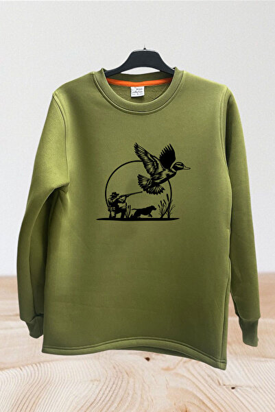 WİDİ Hanorac din bumbac 100% cu imprimeu Hunting Hunting Duck Hunt și Hunter Dog Rifle, cu croială obișnuită